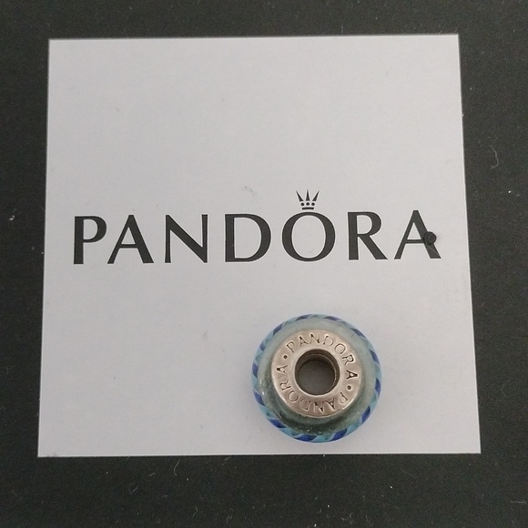 Pandora Blue Stripes Murano Glass Bead Charm Retired 925 ALE 790611 - Picture 3 of 6